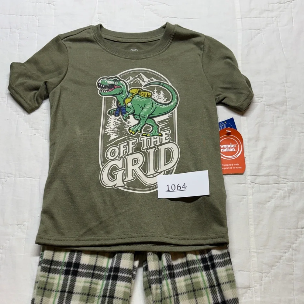 Wonder‎ Nation Boys Off the Grid T-Rex Fleece Pajama Set Size 4/5 NWT